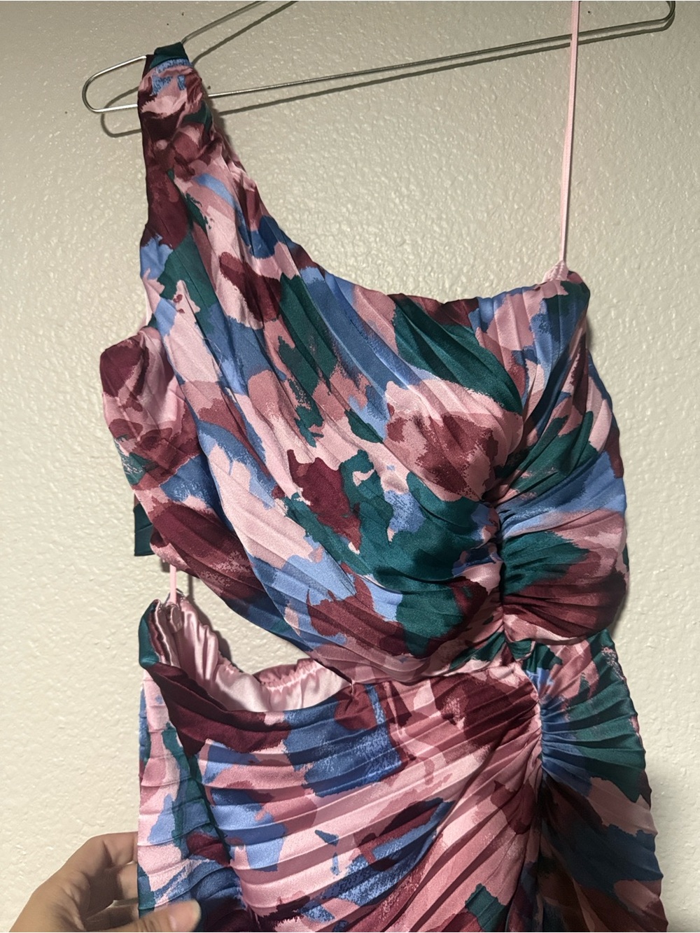 Abercrombie & Fitch One-Shoulder Pink, Blue & Green Floral Draped Maxi Dress - Picture 2 of 6